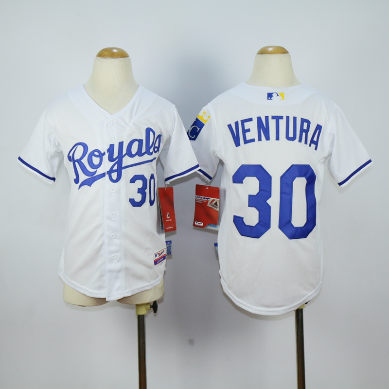 Youth Kansas City Royals 30 Ventura White MLB Jerseys